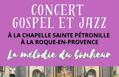 Affiche du concert rose avec la photo des chanteurs dans l'église